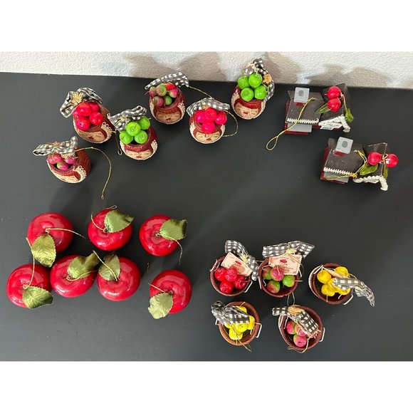 Kurt Adler Ornament Lot Apple Buckets, Barrels, Buildings, Apple Ornaments Vtg - Picture 2 of 13
